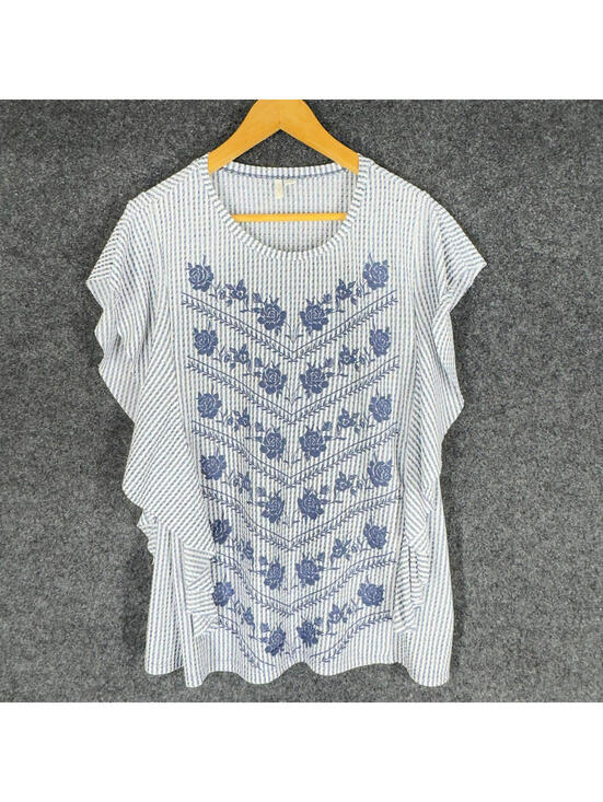 Cato Tops - Cato Blouse Women L Large Blue Floral Short Sleeve Round Neck Pullover Casual